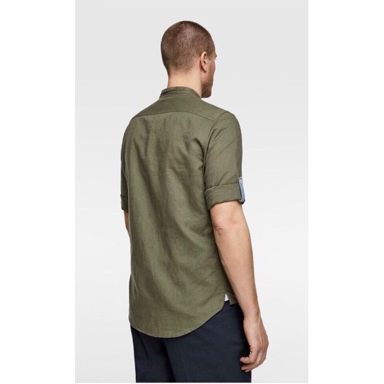 Áo sơ mi nam cổ trụ ZR vải oxford màu xanh rêu cực đẹp | LASTORE MENSWEAR