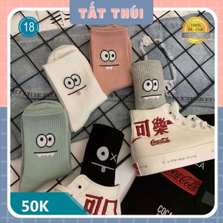 Tất vớ nữ cổ cao in hình đôi mắt cổ bèo vớ Vintage
