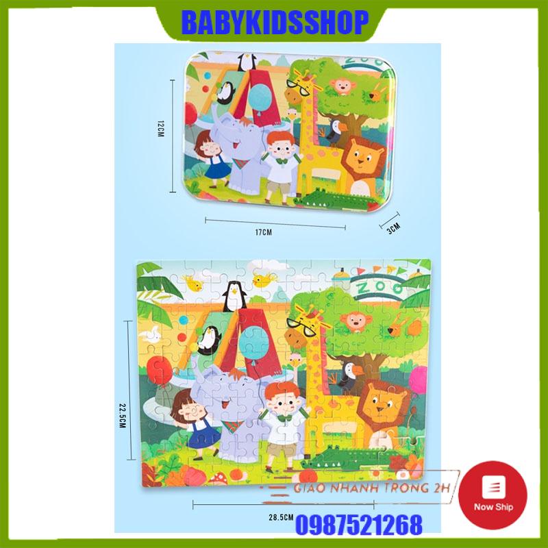 Tranh ghép gỗ 120 mảnh/miếng hộp sắt, gỗ puzzle dành cho bé từ 4-8 tuổi