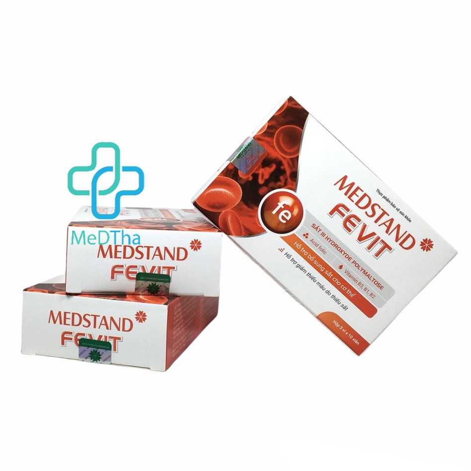 Medstand Fevit - Bổ sung sắt và Acid Folic cho bà bầu, viên bổ máu cho phụ nữ mang thai, sau sinh (Hộp 30 viên)