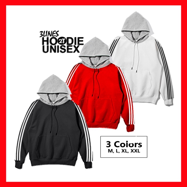 Áo Hoodie 3Lines nón xám unisex 2T Store H3L01 màu trắng - Áo khoác nỉ nữ 3 sọc nón xám 2 lớp dày dặn chất lượng đẹp