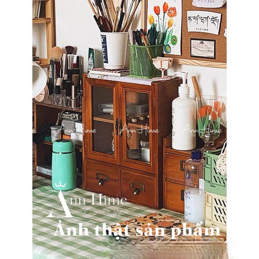 Tủ Gỗ Mini Nhỏ Để Bàn Vintage Retro Đựng Đồ Decor Tiện Dụng AnnHime SP10