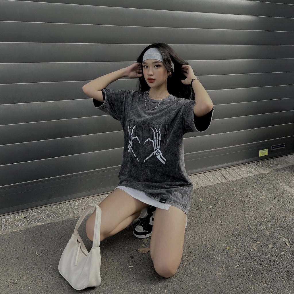 Áo thun nam nữ tay lỡ Acid Heart Bones oversize Jiang Store - áo phông oversize cotton unisex in hình Local Brand