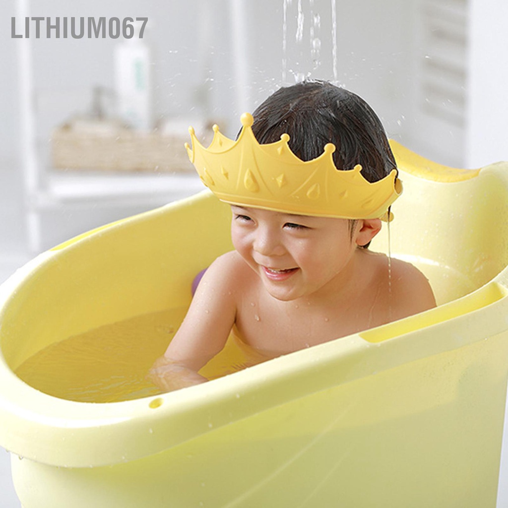 Lithium067 Mũ tắm dành cho trẻ em bảo vệ tai bằng silicon có hình dạng vương miện Bảo thể điều chỉnh được mũ giặt tóc không thấm nước mới biết đi