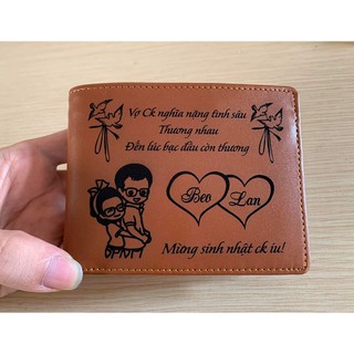 VÍ KHẮC LASER KHẮC TÊN, HÌNH THEO YÊU CẦU . VÍ DA BÒ THẬT 100% NGUYÊN MIẾNG CAO CẤP