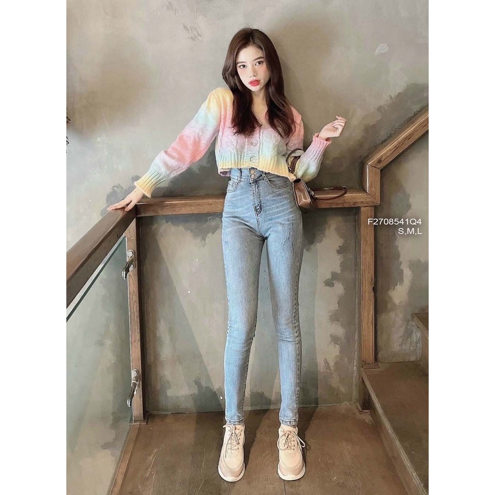 Quần jean dài ôm lưng cao 2 nút tôn dáng!