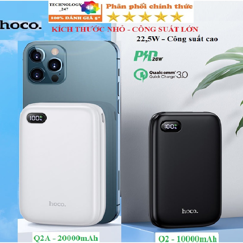 (NEW)Sạc dự Phòng Hoco Q2 10000mAh, Hoco Q2A 20000mAh 22,5W, tích hợp sạc nhanh QC3.0 và PD20W Chính Hãng