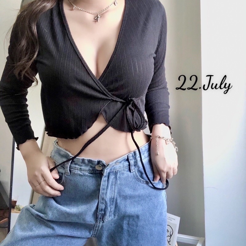 Áo Gân Tay Dài Cột Dây Chéo Nữ Tính A28