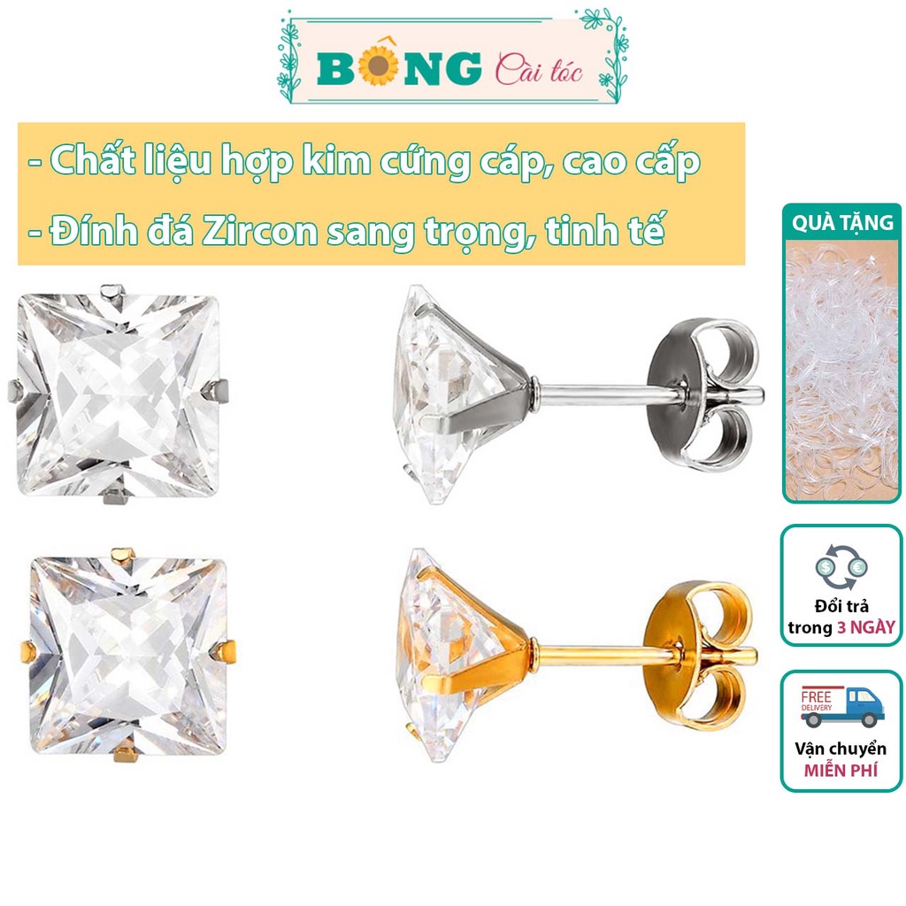 Bông tai titan unisex hạt đá Zircon 3mm phong cách Hàn Quốc, thép y tế không gỉ BT90 - khuyên tai BÔNG Cài Tóc