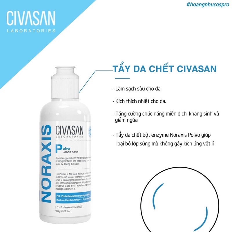 Tẩy Da Chết Civasan Enzyme Noraxis Polvo- làm sạch sâu, loại bỏ lớp sừng, kích nhiệt cho da, phù hợp cho da nhạy cảm