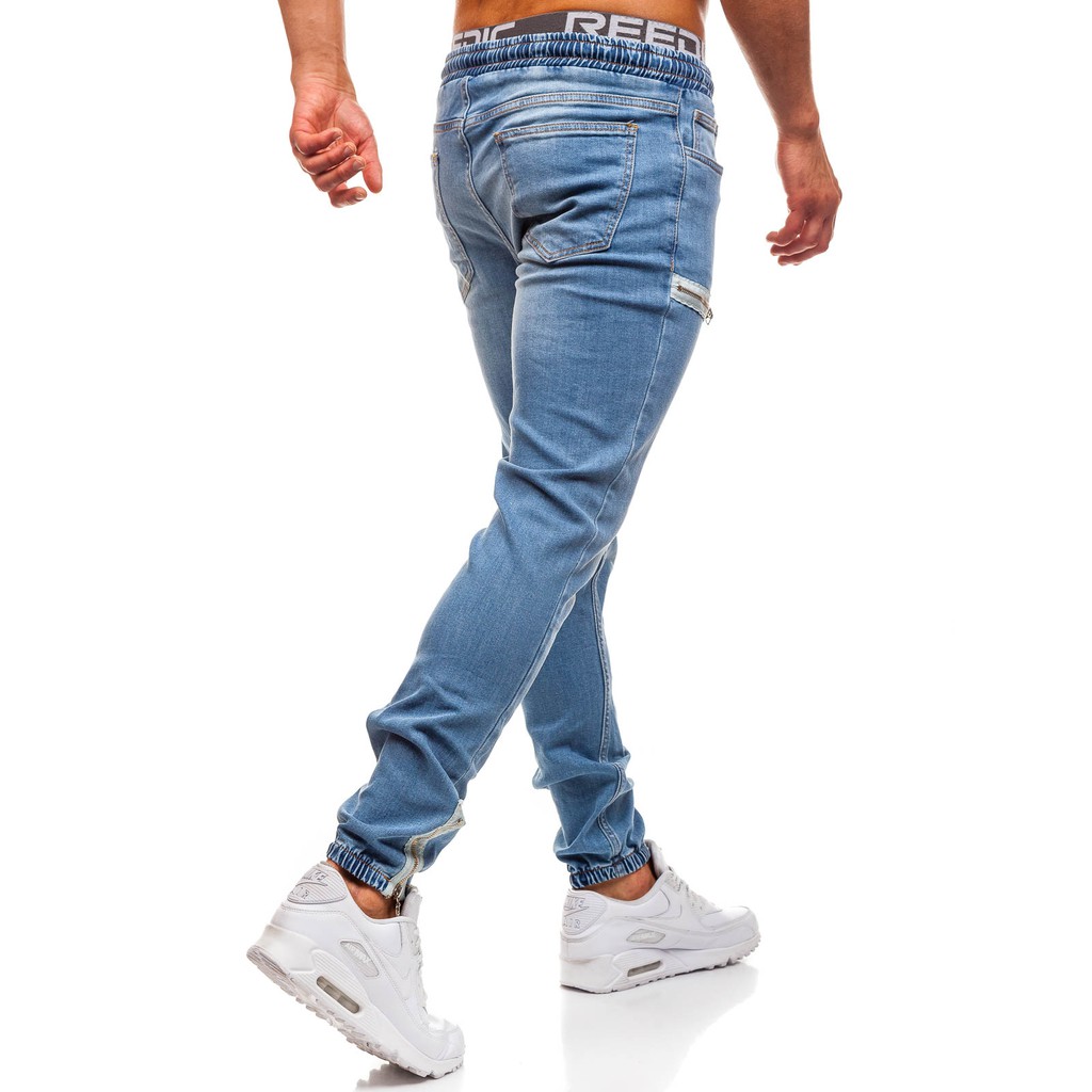 Quần Jeans Nam Dài Lưng Thun Co Dãn Thời Trang Đen