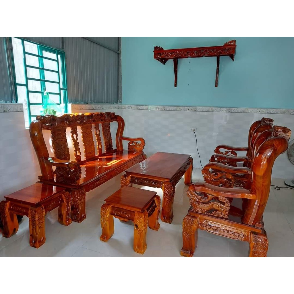 Bộ Salon Gỗ Tay 10 Đào Chống Rồng: HCM ĐỒNG NAI BÌNH DƯƠNG (Freeship)
