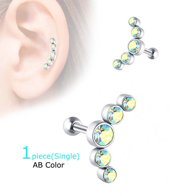 1 Nhẫn Xỏ Sụn Tai Bằng Thép Không Gỉ Đính Đá Pha Lê 16G