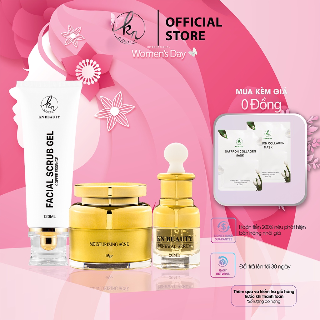 &lt;Nhận quà ngay&gt;Combo 3 sản phẩm Ngừa mụn Giảm Thâm Trắng Da KN Beauty: Gel tẩy tế bào chết + serum + kem dưỡng