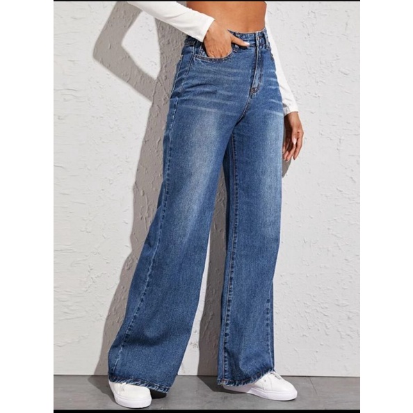 Quần jean ống suông rộng boyfriend VNXK jeans nữ mid rise ống loe wide leg flare baggy xuất khẩu dư xịn
