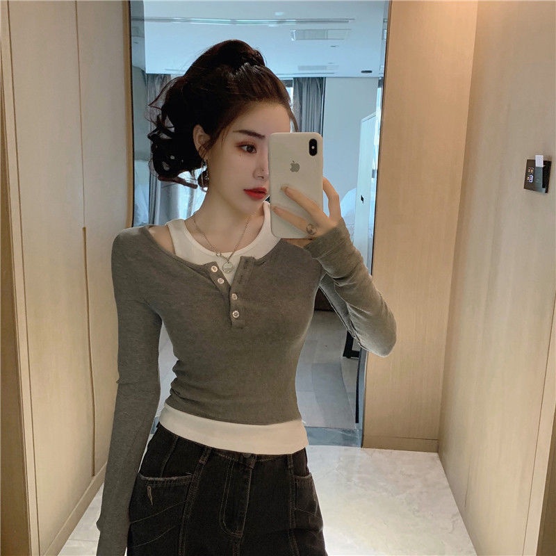 Áo thun COZOKC tay dài trễ vai dáng ôm thời trang