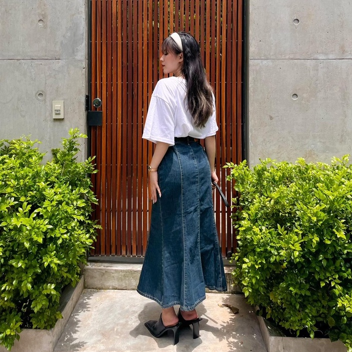 25 STUDIO Chân váy jean dài cạp cao đuôi cá  Audrey Skirt