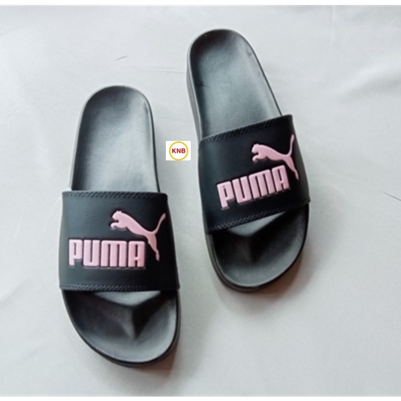 ♥️ Freeship+Ảnh Thật ♥️ Dép 𝙋𝙐𝙈𝘼 quai ngang nam nữ màu đen chữ in logo hồng