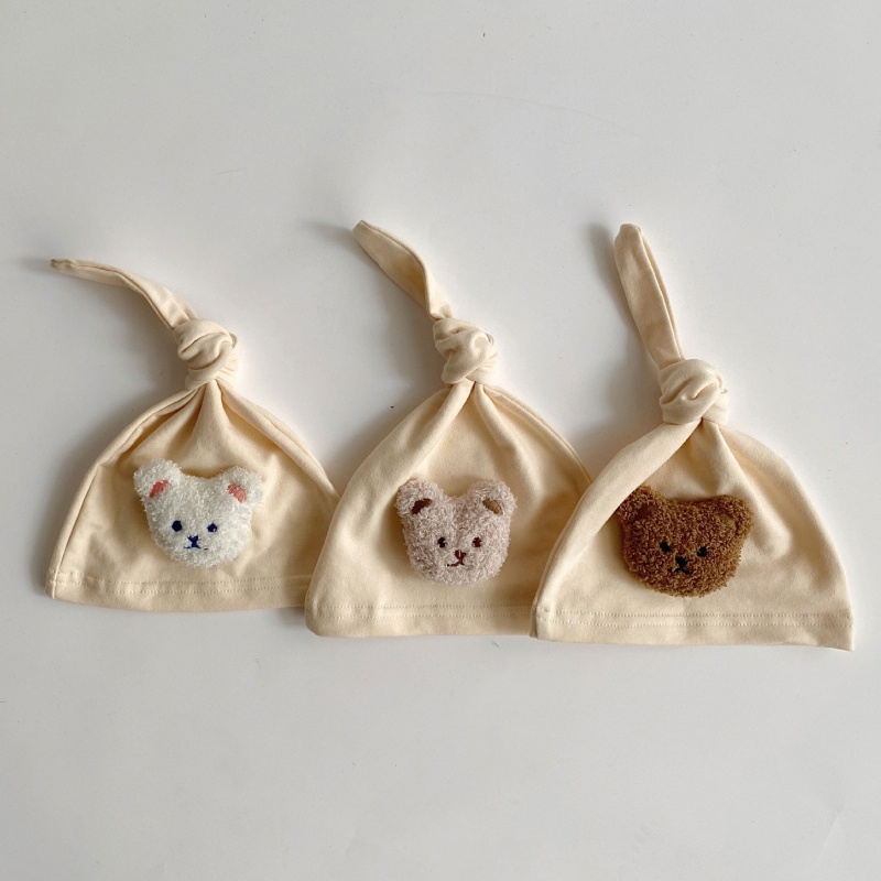 Mũ Beanie Cotton Mềm Mại Thắt Nút Hình Gấu Dễ Thương Cho Bé Sơ Sinh