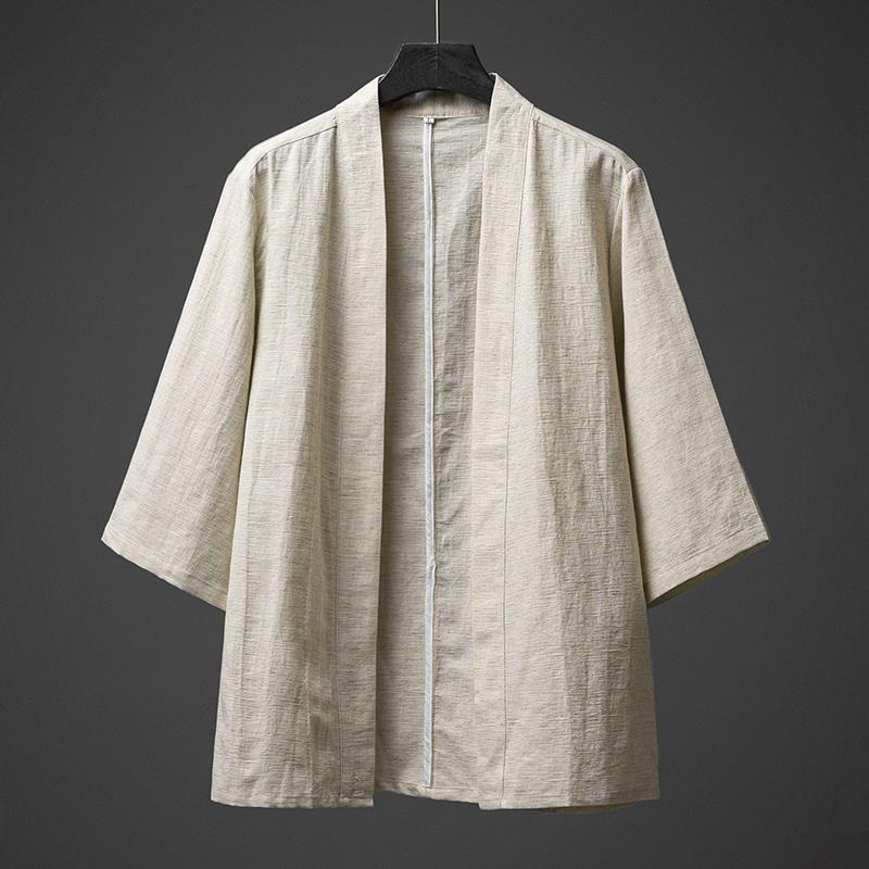 Áo Khoác Cardigan Vải Lanh Phối Ren Phong Cách Trung Hoa Cổ Điển Cho Nam