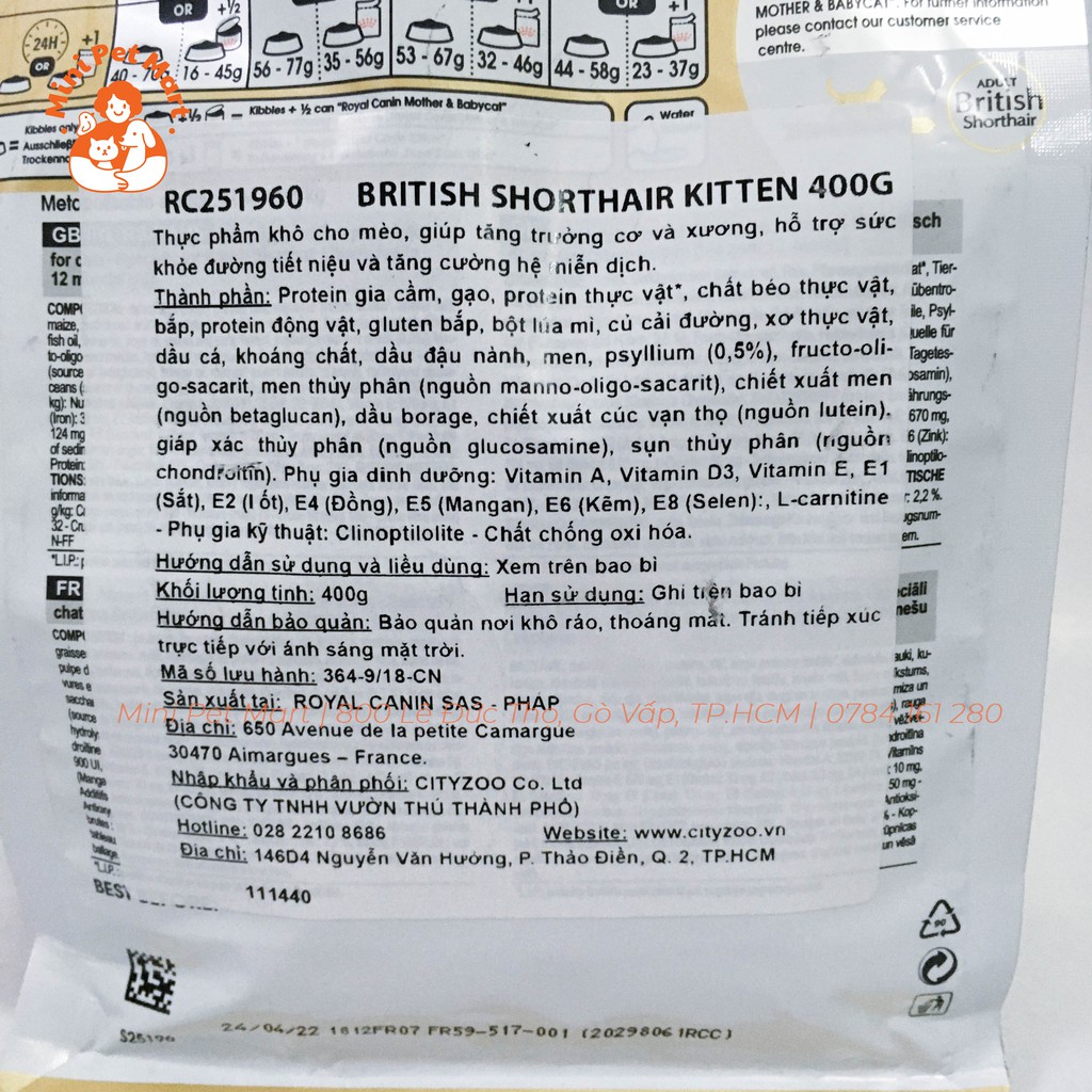 Thức ăn hạt cho mèo con mèo Anh lông ngắn ROYAL CANIN 400g