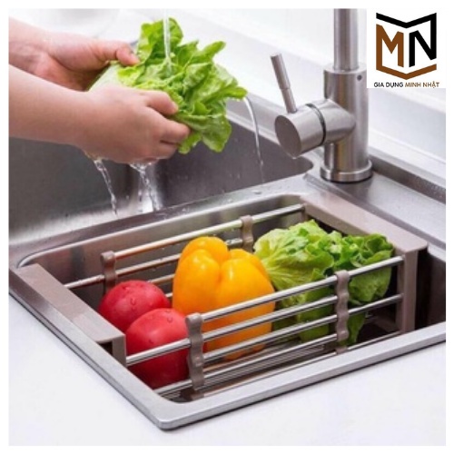 Rổ gác bồn rửa bát rút gọn siêu tiện lợi đựng rau củ quả thực phẩm chén đĩa làm ráo nước hàng bền