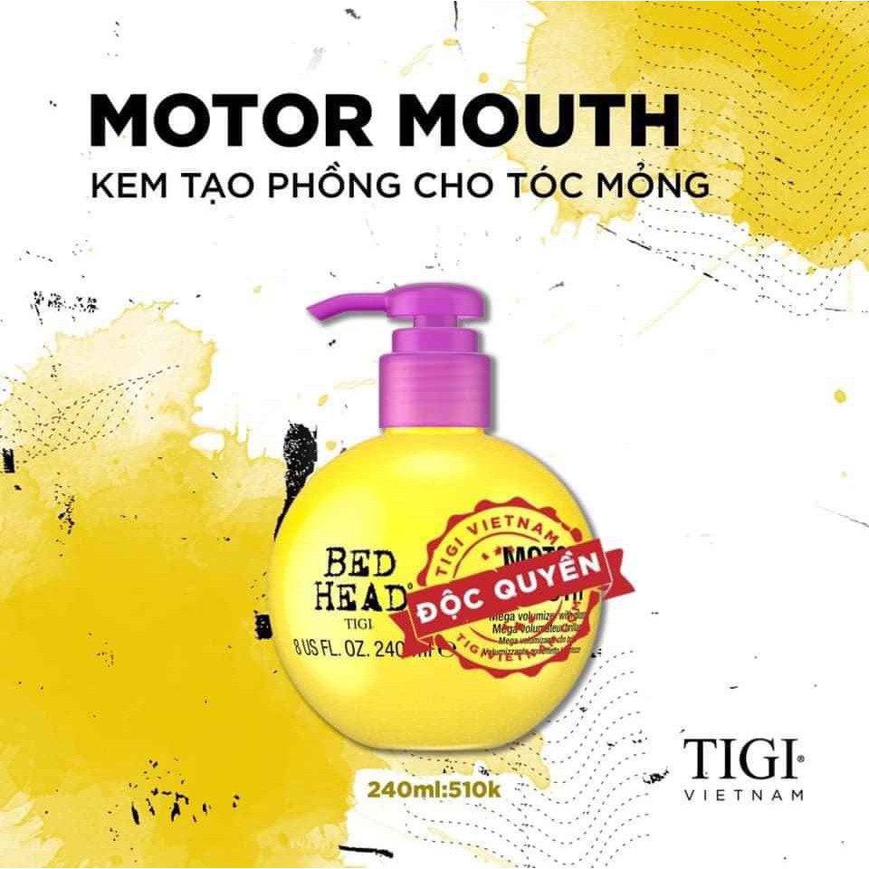 [ TIGI ]KEM NHẸ TẠO PHỒNG CỰC ĐẠI & TẠO BÓNG TIGI BED HEAD MOTOR MOUTH 240ML