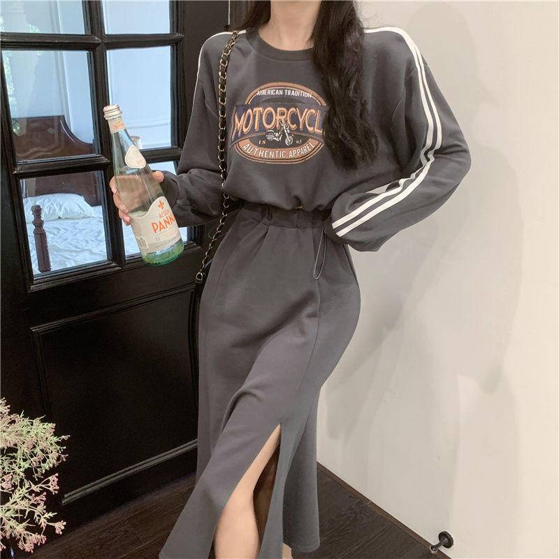 Áo Len Ngắn Dây Rút Váy Xẻ Eo Cao Bộ Đồ Hai Mảnh Thời Trang Cho Nữ