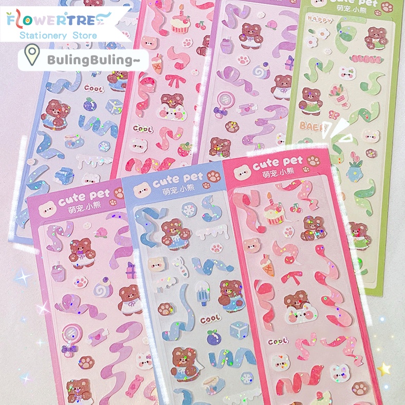 Flowertree 1 Bộ Sticker Dán Trang Trí Sổ Tay Hình Gấu
