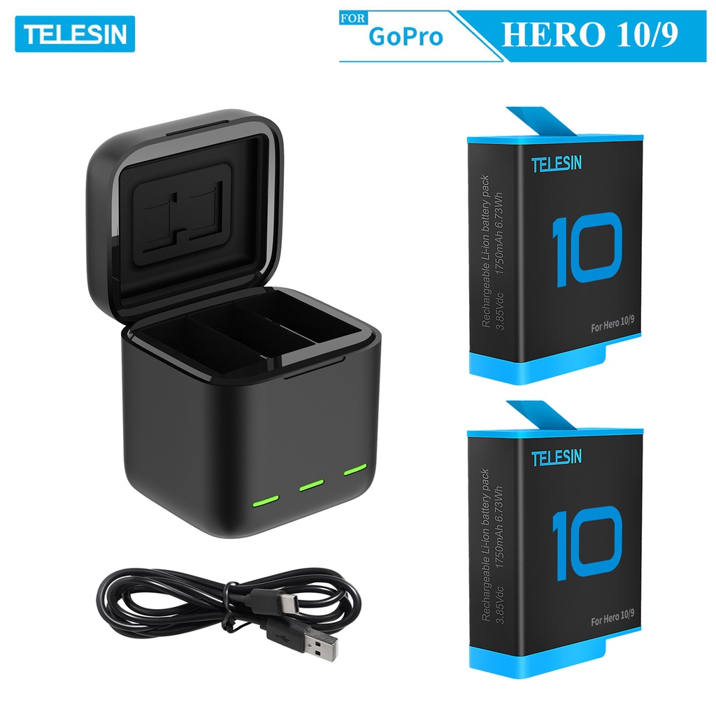Combo sạc 3 + 2 pin TELESIN cho GOPRO HERO 9, GOPRO HERO 10 - (CSG9-01)