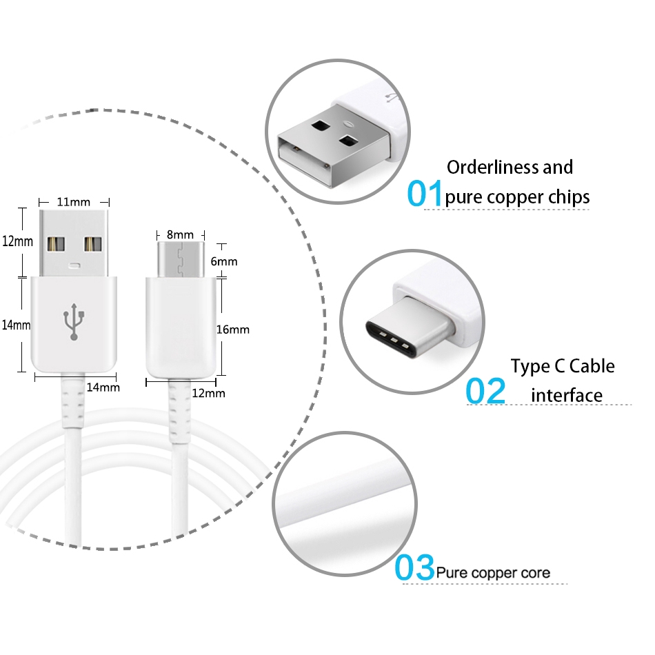 Dây cáp sạc nhanh Type C Micro USB 2A cho S 9 Note8 Note 8 S8 S9 Plus C5 C7 C9 Pro A3 A5 A7 2017