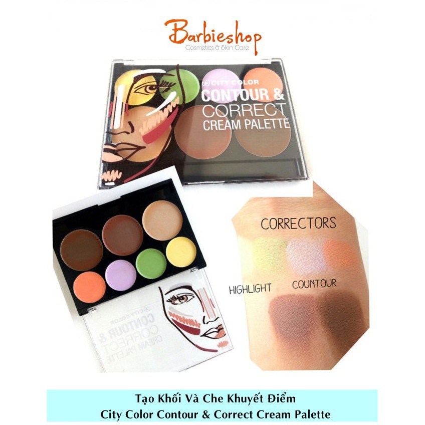 BẢNG CHE KHUYẾT ĐIỂM &amp; TẠO KHỐI CITY COLOR CONTOUR AND CORRECT CREAM PALETTE 7 Ô 32G