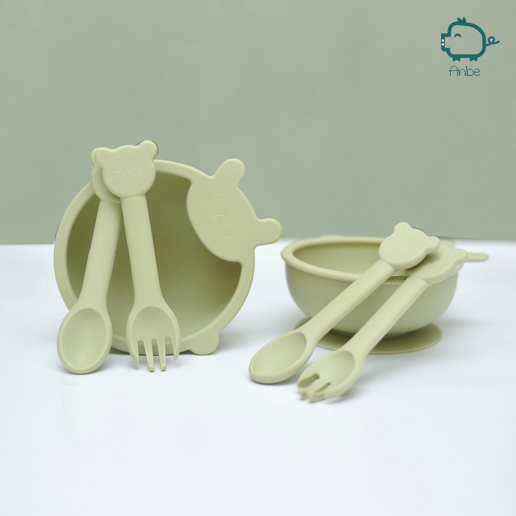 Thìa Dĩa Silicon Cho Bé Tập Ăn Dặm Kiểu Nhật BLW Có Kiểm Định An Toàn ANBE VIETNAM Chính Hãng AB4