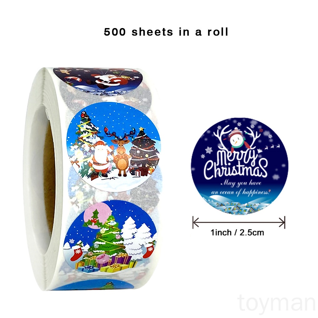 Cuộn 500 miếng dán trang trí hộp quà Giáng sinh