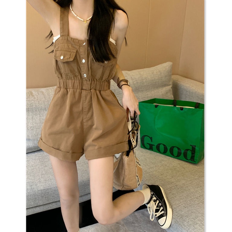 Quần Yếm Denim Dáng Ngắn Ống Rộng Thời Trang Mùa Hè Dành Cho Nữ