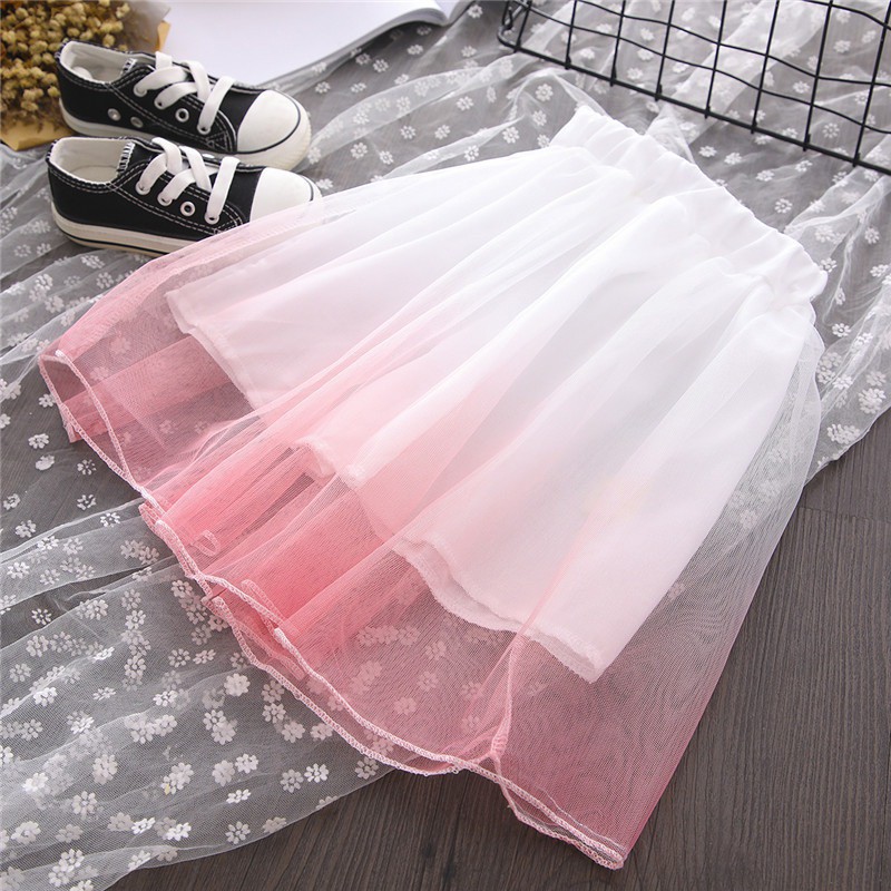 Set áo thun ngắn tay + chân váy lưới xòe thời trang cho bé gái