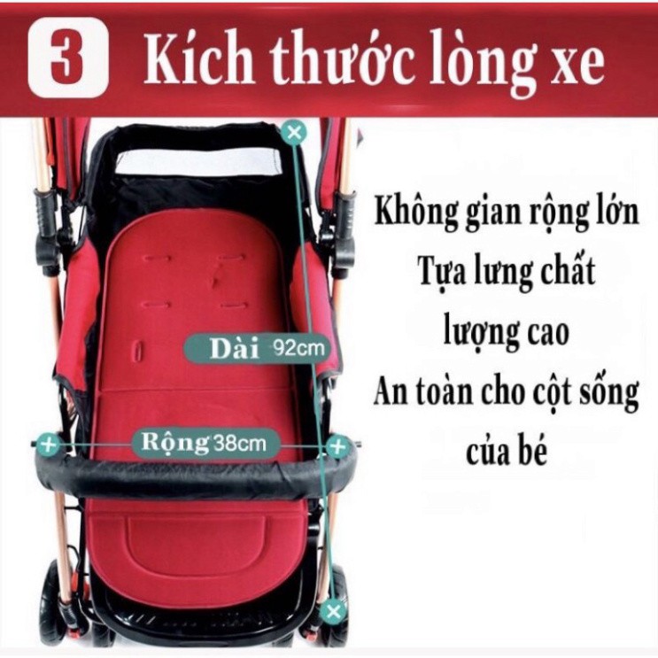 Xe đẩy cho bé GIFT 518 chính hãng, xe đẩy em bé 2 chiều 3 tư thế có nhạc