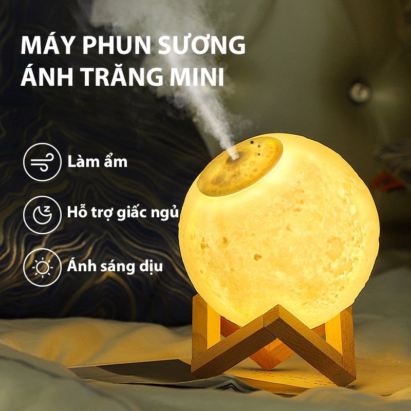 Máy phun sương tạo ẩm mặt trăng tròn khuếch tán tinh dầu đèn ngủ 3 màu dung tích lớn 880ml - MPS06