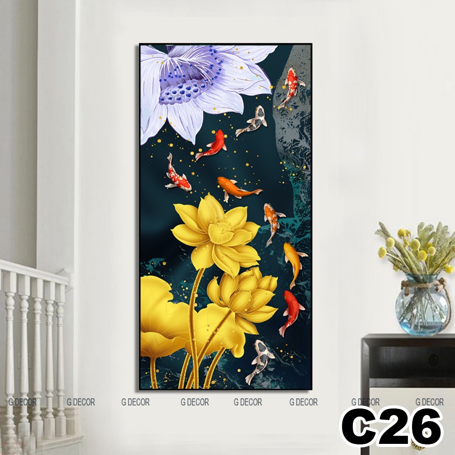 Tranh treo tường canvas 1 bức phong cách hiện đại Bắc Âu 22, tranh cửu ngư quần hội trang trí phòng khách, phòng ngủ,spa