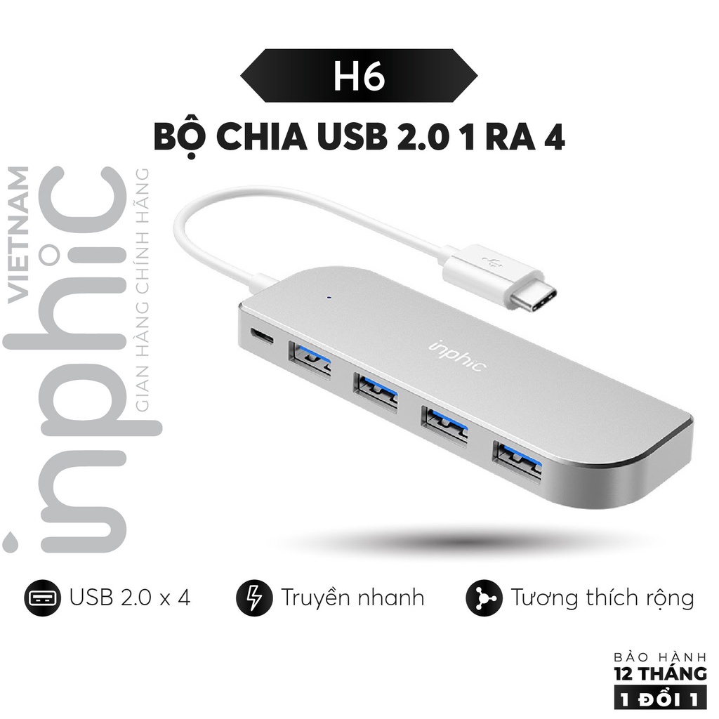 Hub USB 2.0 Năm Cổng INPHIC H6 Hỗ Trợ Tất Cả Các Dòng Máy Tính Để Mở Rộng Thêm Cổng USB - Chính Hãng