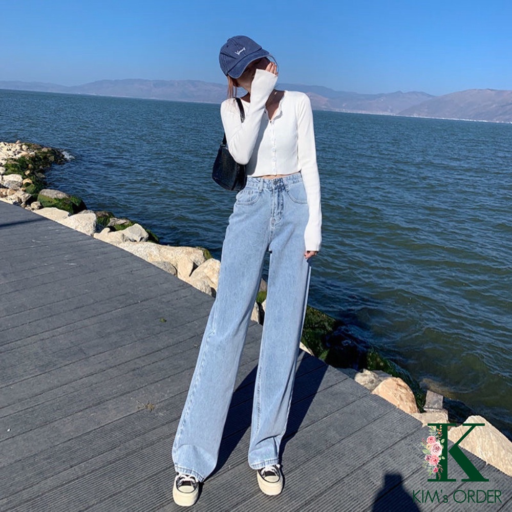 Quần Jean Nữ Màu Xanh Nhạt Ống Suông Dài Cạp Lưng Cao Basic Ulzzang Đi Học Đi Làm Đi Chơi Năng Động Cá Tính Chất Đẹp
