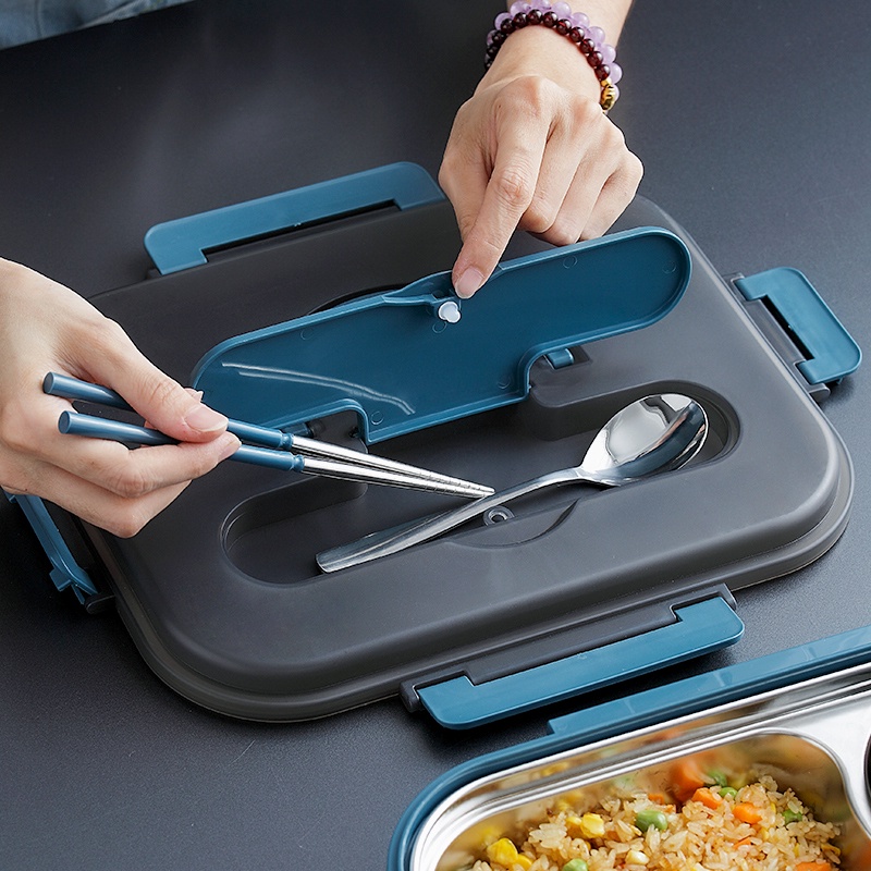 Hộp Cơm Văn Phòng-Hộp Cơm Giữ Nhiệt 5 ngăn bằng INOX có bát đựng canh có giá để điện thoại tặng đ - Shop Dathang1688
