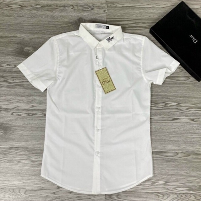 Áo sơmi cộc tay Dior thêu logo ở cổ đơn giản mới 2021