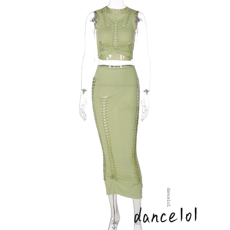 Set Áo Sát Nách Cổ Tròn Màu Trơn + Chân Váy Ôm Dáng Thời Trang Cho Nữ Khiêu Vũ1O1