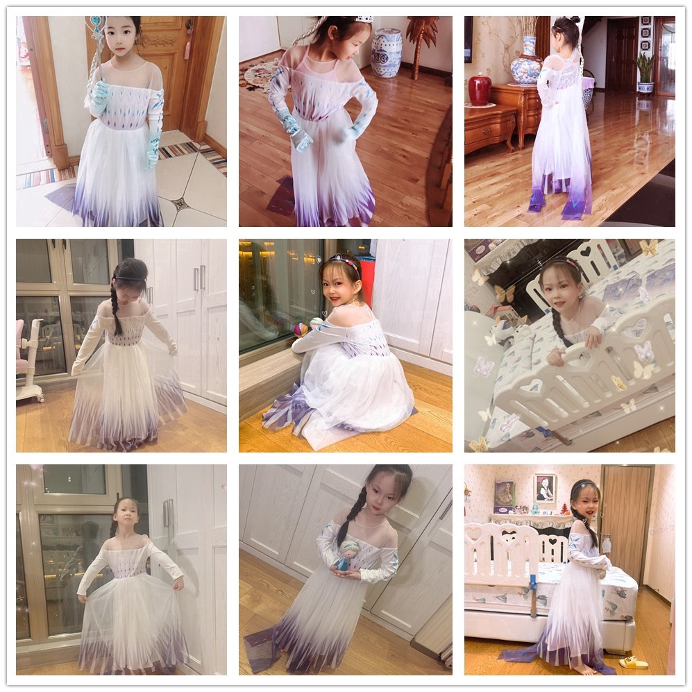 Disney Frozen 2 Elsa Anna Girls Long Sleeve Floor Length Tule Party Dress Halloween Costume