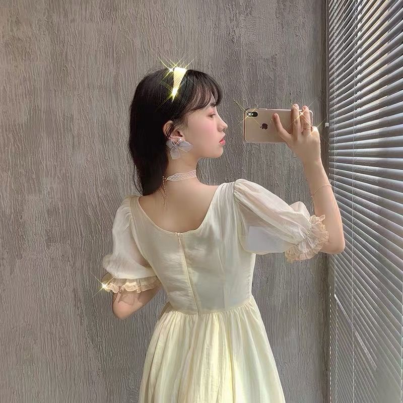 Đầm Công Chúa Cổ Vuông Nhấn Eo Phong Cách Retro Kiểu Pháp Thời Trang Mùa Hè Mới Cho Nữ