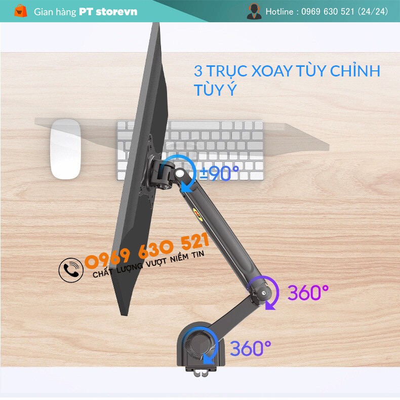 [Xếp Màn Trên Dưới] Giá Treo 2 Màn Hình - Model : NB H180 22-32 Inch New 2021 Gắn Bàn Xoay 360 Độ