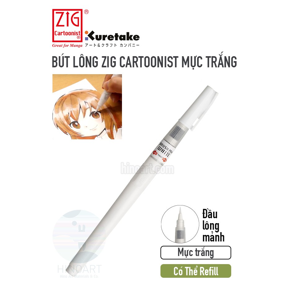 Bút Lông Mực Trắng Kuretake ZIG Cartoonist Brush Pen White