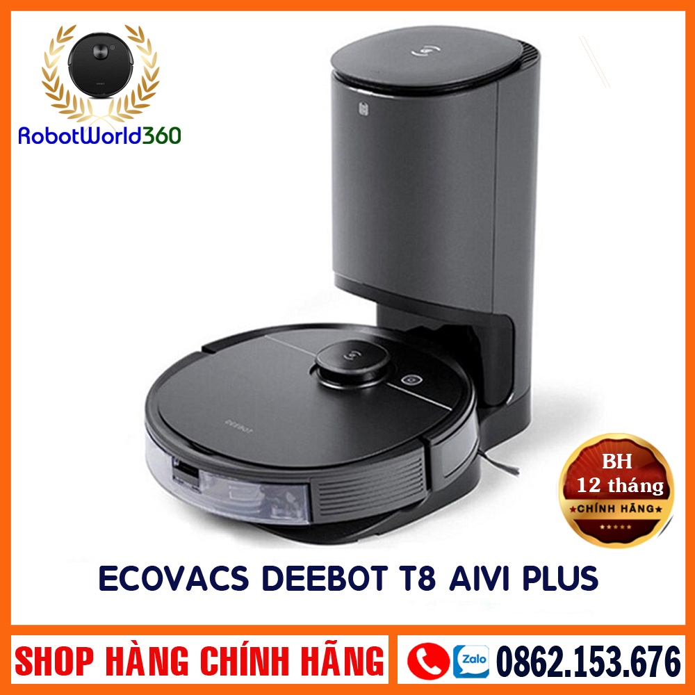 Robot Hút Bụi Lau Nhà Ecovacs DeeBot T8 AIVI PLUS (T8+) Tự Động Đổ Rác Khi Về Sạc ID Chính Hãng Ecovacs