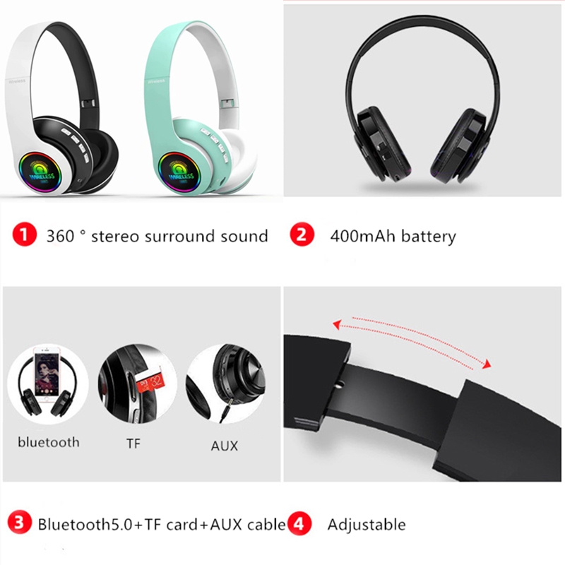 JBL LED Colorful Light 5.0 Bluetooth Headset Wireless Bluetooth Earphones HiFi Stereo Headphone